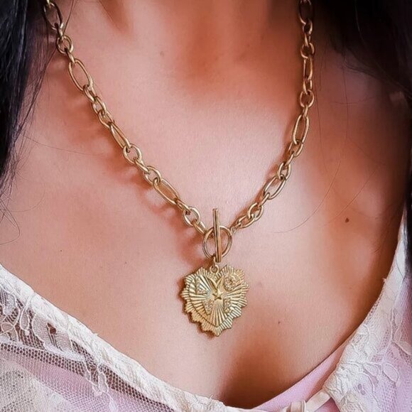 Gold LOVE Heart Necklace Chunky Gold Chain CZ Charm Statement Jewelry Waterproof - Picture 10 of 17